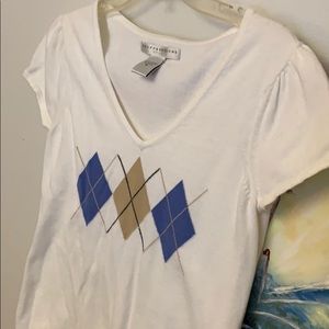 Low cut v neck short sleeve sweater shirt size M